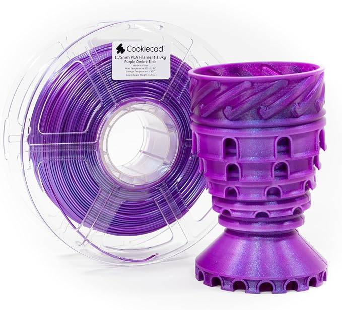 Cookiecad PLA Filament 1.75mm 1kg Iridescent Rainbow 3D Printer Filament - Purple Ombre Elixir PLA