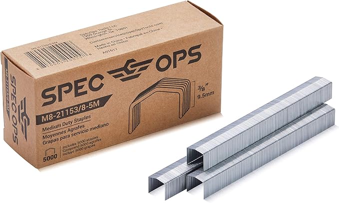 Spec Ops Tools Galvanized Steel Staples for Packaging, Compatible with M8 & M8E Plier Stapler, Crowned, 5,000 Fasteners, 3/8" Leg Length