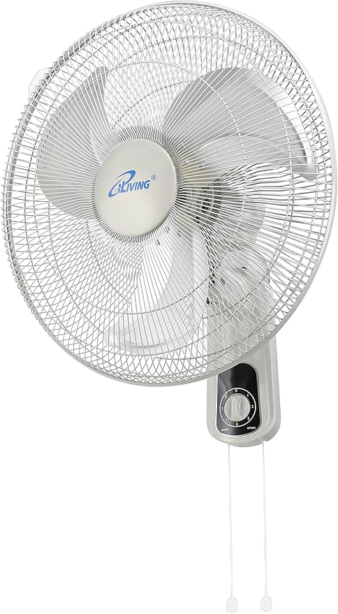 iLiving Glow Oscillating Wall Mount Fan with Adjustable Tilt, 18-inch, 3 Speed, Metal Grille and Blade, 90 Degree Oscillation, Airflow 1650CFM, Ideal for Home, Bedroom, Gym & Office, Greenhouse