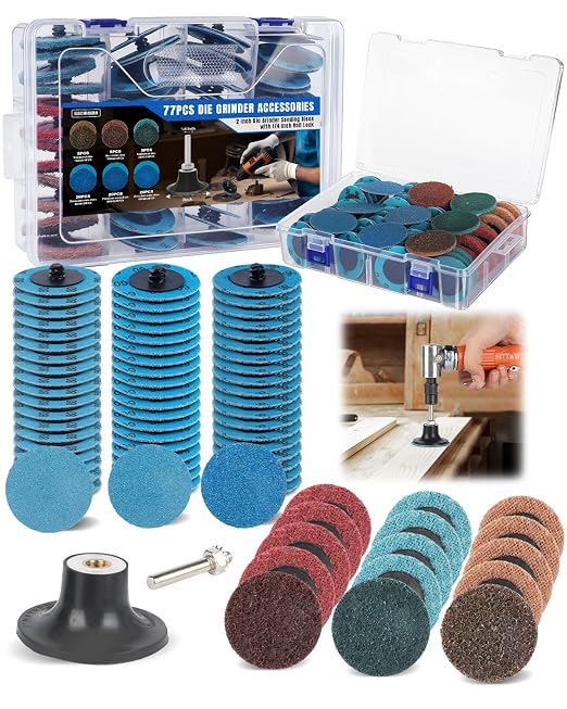 77 PCS 2 Inch Zirconia Sanding Discs, 1/4 Inch Roll Lock Quick Change Disc Accessories for Milwaukee M12 and Dewalt Die Grinders, Surface Conditioning for Paint, Rust Removal and Metal Deburring