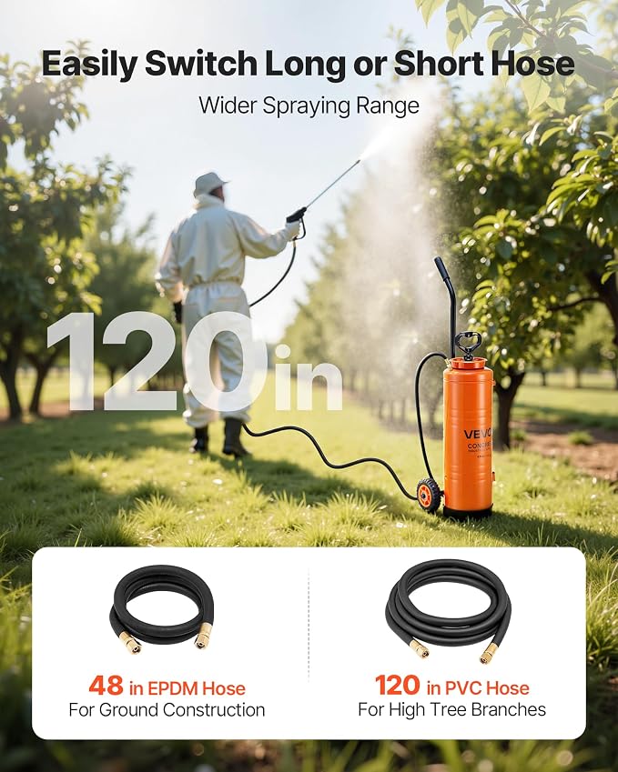 VEVOR Industrial Sprayer, 4.5 Gallons Large Capacity, Stainless Steel Concrete Sprayer with Ergonomic Handle & Removable Cart, 48" & 120" Hose, Concrete Sealer Sprayers for Form Oils Construction
