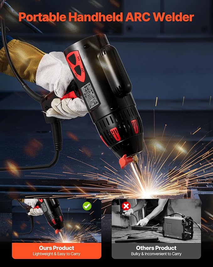 VEVOR Portable Handheld Welding Machine, 20-130A Portable ARC Welder with Stepless Current Adjustment & IGBT Inverter, 115V Handheld Stick Welder Digital Display Fit for 1/16"-1/8" Welding Rods
