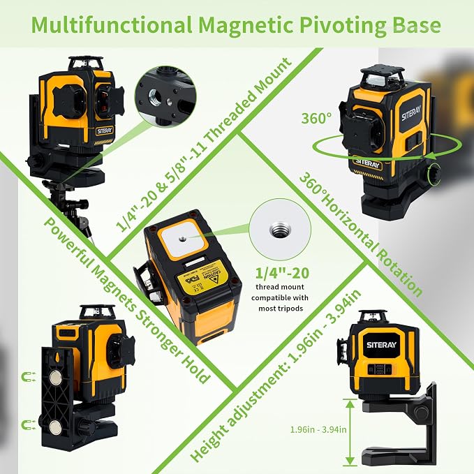 Laser Level 360 Self Leveling, 3x360° Rechargeable Green Line leveler with for Remote Control & Magnetic Rotating Stand, Outdoor Pulse Mode, 3D Lazer Level for Construction Picture Hanging