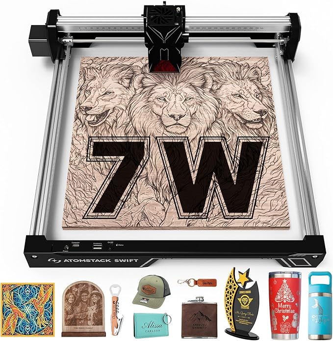 ATOMSTACK Swift 7W Laser Engraver, Swift 7W Laser Cutter, 0.06mm High Accuracy Laser Engraving Machine for Wood and Metal, Dark Acrylic, Glass, Leather Black