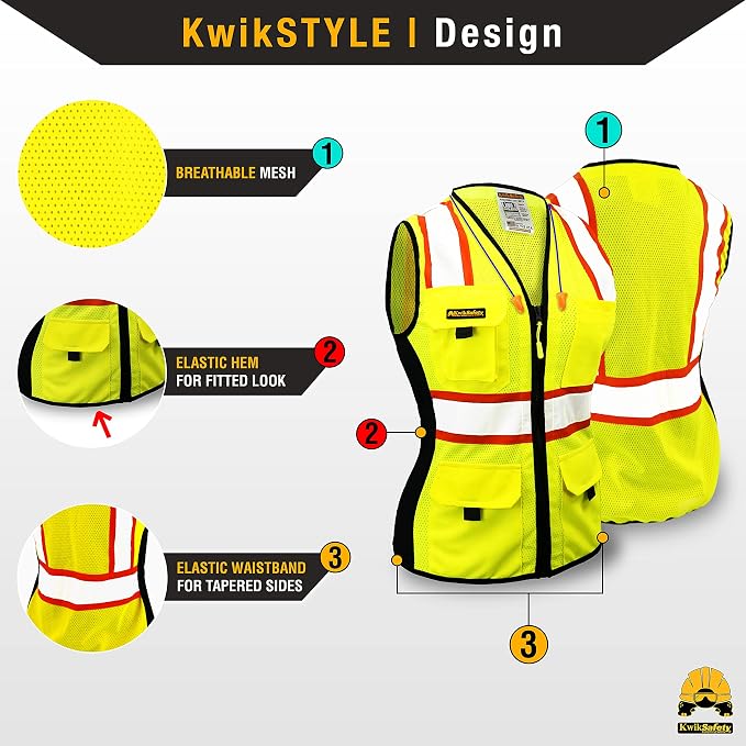 KwikSafety FIRST LADY Safety Vest for Women [Yellow, XS] + TORTOISE Full Brim Hard Hat Bundle