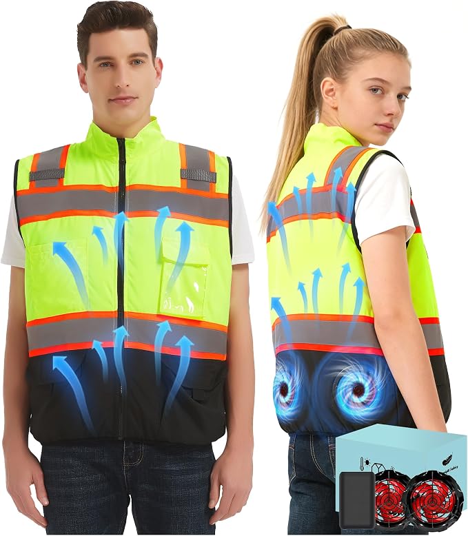 21V Safety Cooling Fan Vest for Men and Women, With Max 12000 RPM 2 Fan & Up to 16 Hours Runtime 20000mAh Battery