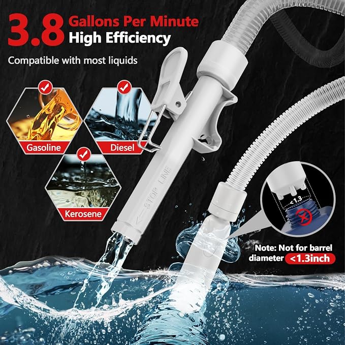 Automatic Electric Fuel Transfer Pump with Auto-Stop, 3.8GPM & 51" Hose & 4 Size Adapters Gas Can Pump with Leak Protection for Gasoline, Diesel, Kerosene, Gifts for Men Dad Him - 2nd Gen Red Gray