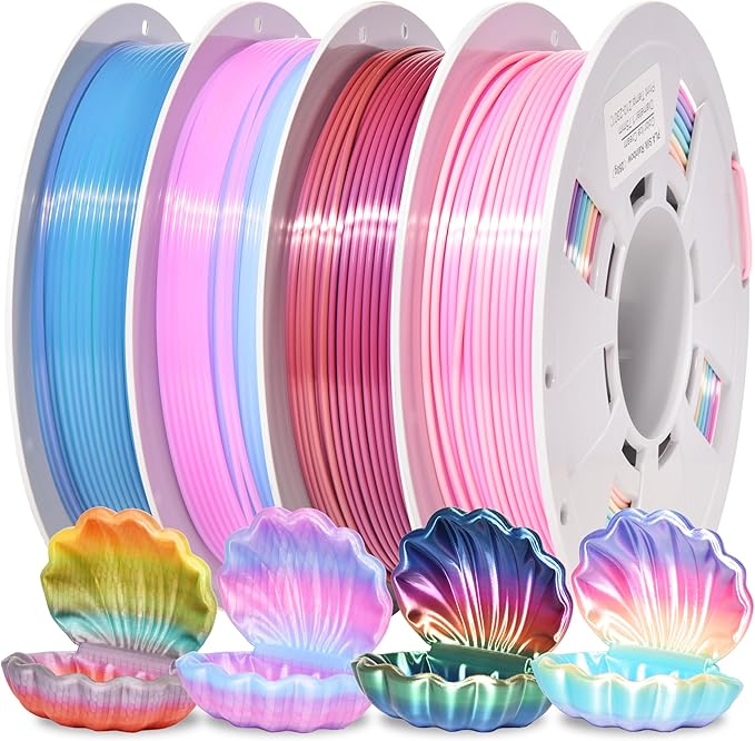 PINBALL Silk Rainbow & Crystal Rainbow PLA Filament 1.75mm, 3D Printer Filament Fast Color Change, Fit Most FDM Printers, 250g Spool, 4 Rolls