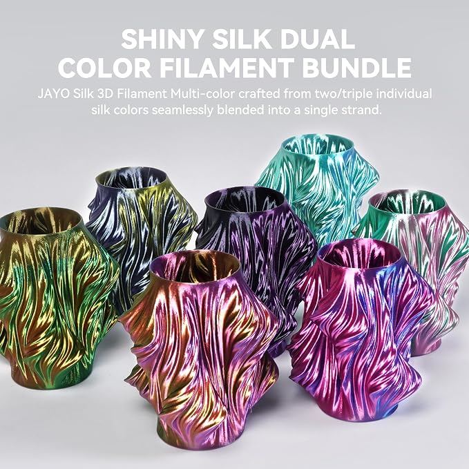 JAYO Silk Dual & Tri-Color PLA Filament 1.75mm Bundle, Multi-Color Shiny 3D Printer Filament Set, Smooth Glossy Finish, Easy to Print, No Clog, 250g Spool, 8 Rolls, 2kg in Total