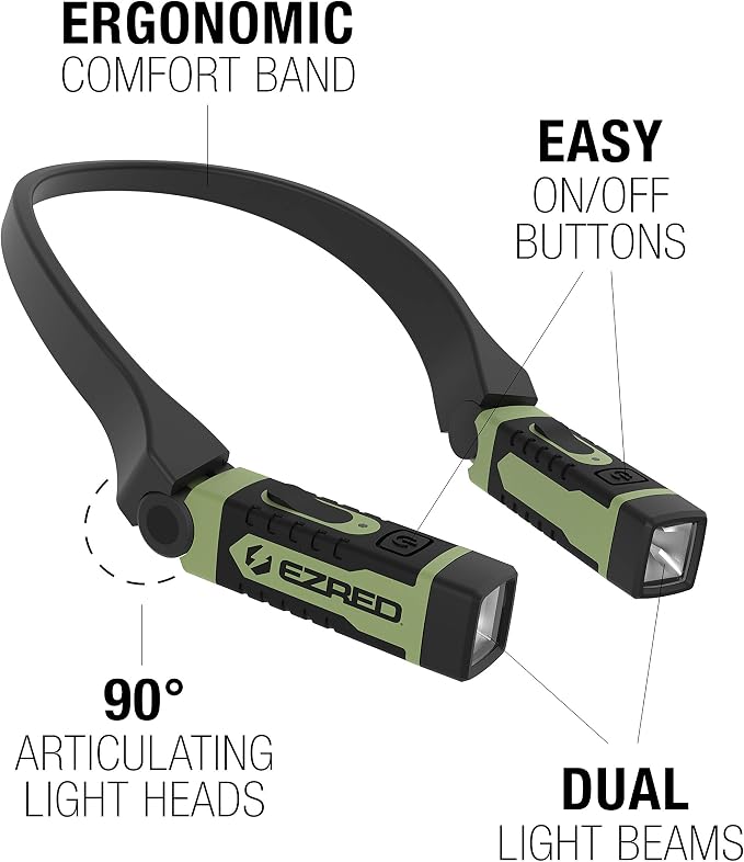 EZRED Anywear Rechargeable Neck Light for Hands-Free Lighting, Soft Green & Bright NK10 Anywear Neck Light for Hands-Free Lighting, Red and Black