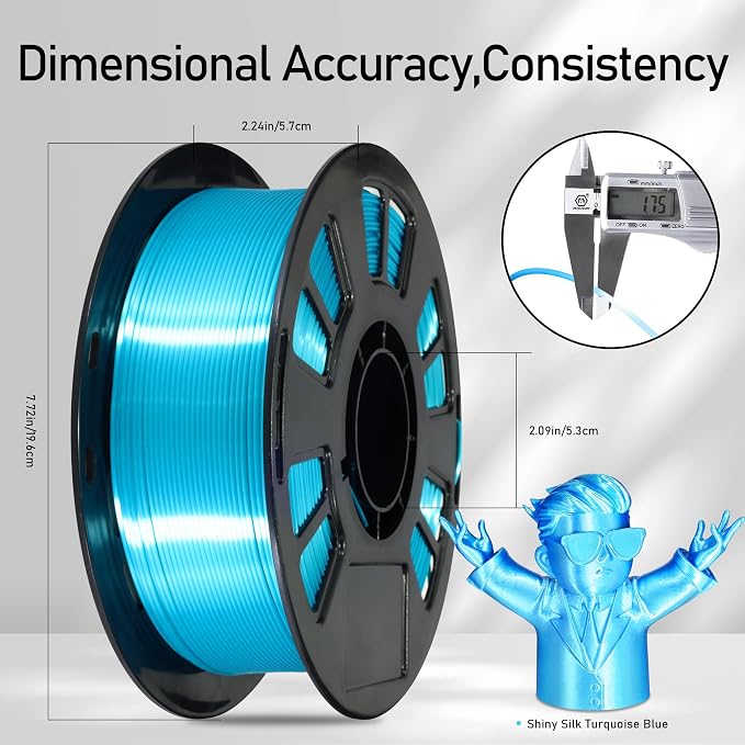 Silk Peacock Blue PLA Satin Shiny 3D Printer Filament, 1.75mm Diameter 1kg Spool 2.2lbs for FDM 3D Printers