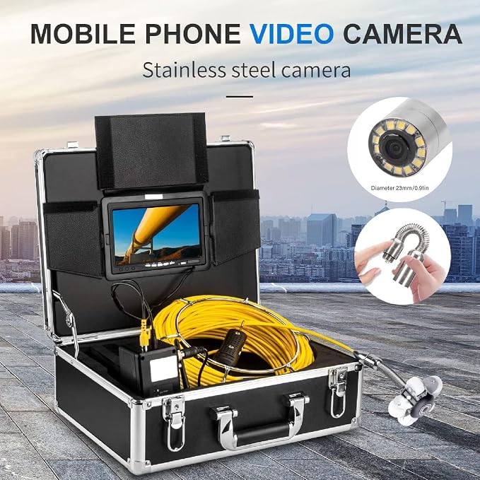 Sewer Inspection Camera Pipe Drain Endoscope 0.9inch/23mm IP68 with 12 LED Lights Professional