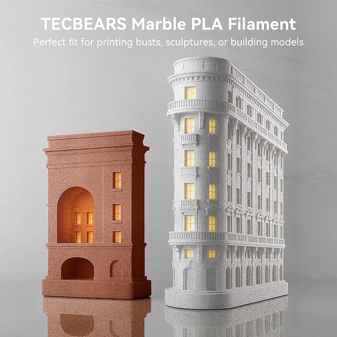 TECBEARS Rapid Marble PLA Filament, PLA 3D Printer Filament for 600mm/s High-Speed Printing, Natural Rock-Like Texture, Fits Most FDM Printers，Marble White