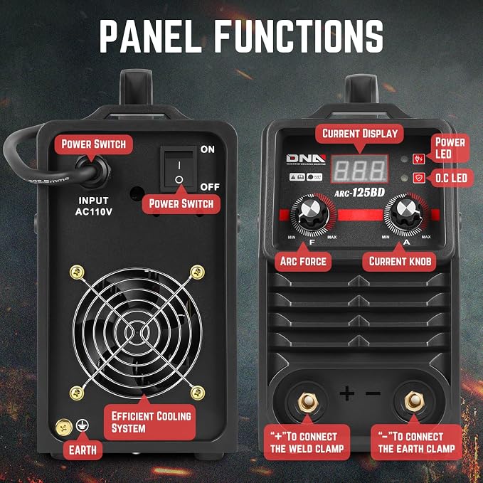 DNA Motoring 125A ARC Stick Welder, 110V Portable ARC MMA Welding Machine, IGBT Inverter with Digital Display, 60% Duty Cycle, Red, TOOLS-00381