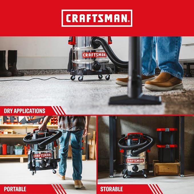 CRAFTSMAN CMXEVBE17155 10 Gallon 6.0 Peak HP Stainless Steel Wet Dry Vac
