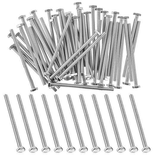 Zonon 50 Pcs 1/4-20 x 4 Hex Head Screw Bolt 18-8 (304) Stainless Steel Hexagon Bolts, Fully Threaded, Plain Finish, External Hex Drive (Silver)