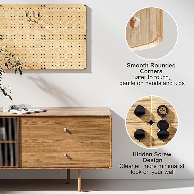 VOIMO Bamboo Peg Board, Eco-Friendly Pegboard Organizer Set with 35 Hooks – Wall Mounted Storage Rack for Kitchen, Tools, Crafts, Garage & Office – Pegboards System for Home Organization