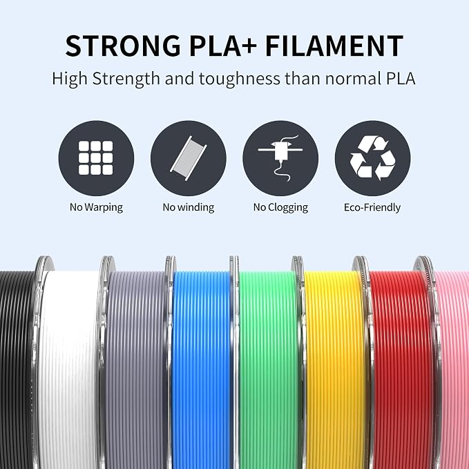 RAMBERY 3D Printer Filament Bundle, PLA Plus Filament 1.75mm, 8 Colors PLA+ Filament, Dimensional Accuracy +/- 0.02mm, 8 Pack 250g Spool, Black/White/Red/Yellow/Gray/Blue/Pink/Mint Green
