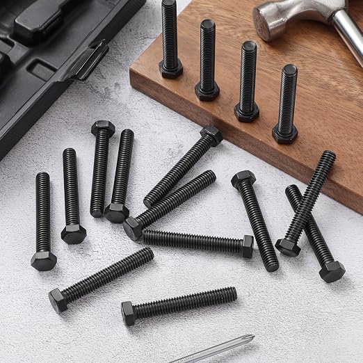 Zonon 50 Pcs 3/8-16 x 2-1/2" Hex Head Screw Bolt 18-8 (304) Stainless Steel Hexagon Bolts, Fully Threaded, Plain Finish, External Hex Drive (Black)