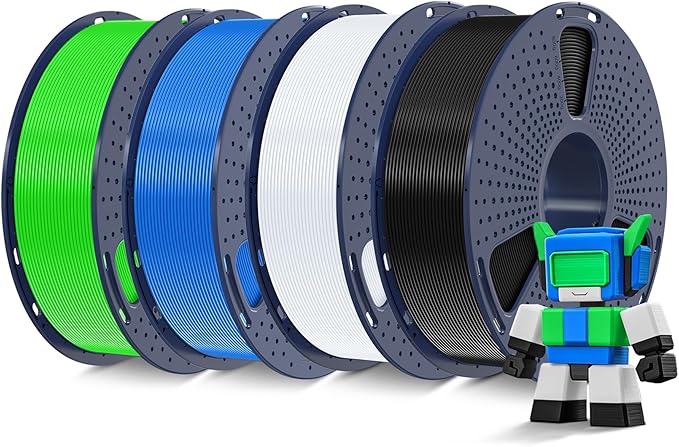 SUNLU High Speed PLA Filament 1.75mm, 4kg, Black+White+Blue+Green | 30mm/s - 600mm/s Print Range, 1kg per Spool, Pack of 4, High Flow Speedy 3D Printer PLA Filament, Fast Printing, Neatly Wound
