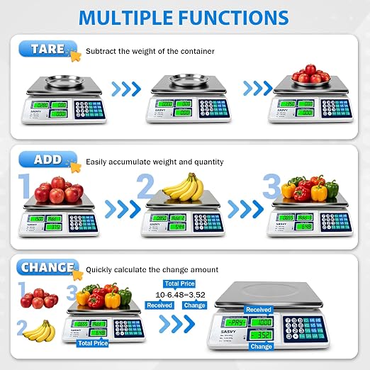 Price Computing Scale 88lb/40kg Commercial Food Scale with Change Function, Dual LCD Displays, Rechargeable Battery for Farmers Markets, Deli, Meat, Produce, Retail