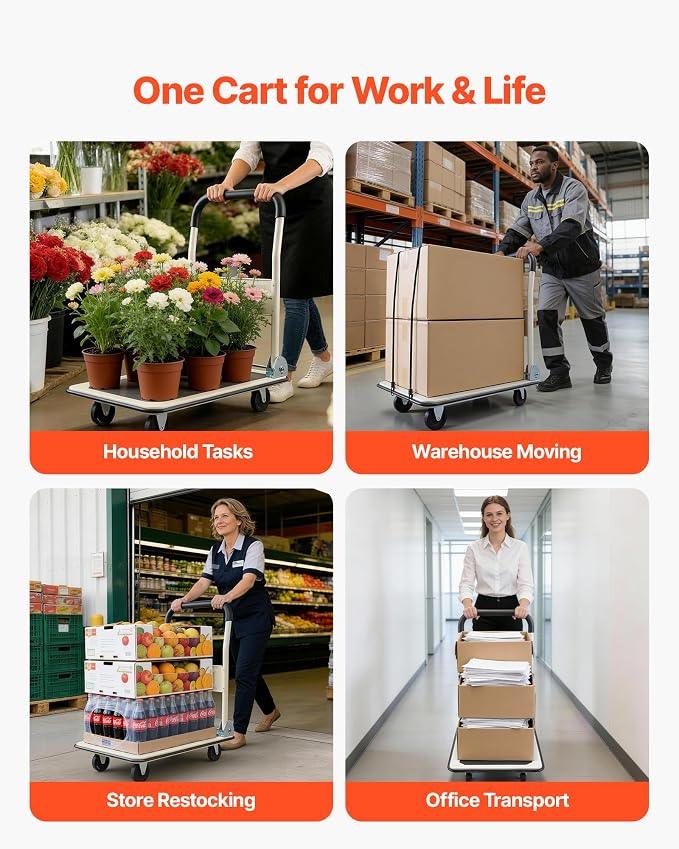 VEVOR Foldable Push Cart Dolly, 330 lbs Load Capacity, Folding Platform Truck with Swivel Wheels, Moving Platform Hand Truck Flatbed Cart, Space Saving Push Handle for Easy Storage 29 x 18.9 x 32.5 in