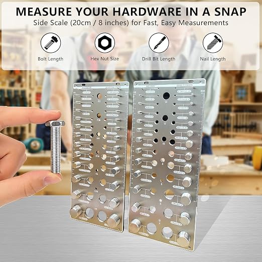 66 Nut and Bolt Thread Checker,Bolt Size and Thread Gauge with 26 Standard & 26 Metric Bolts & 14 Drill Bit Gauges,Thread Checker for Machinists & Woodworking,Brushed Finish Thread Checker