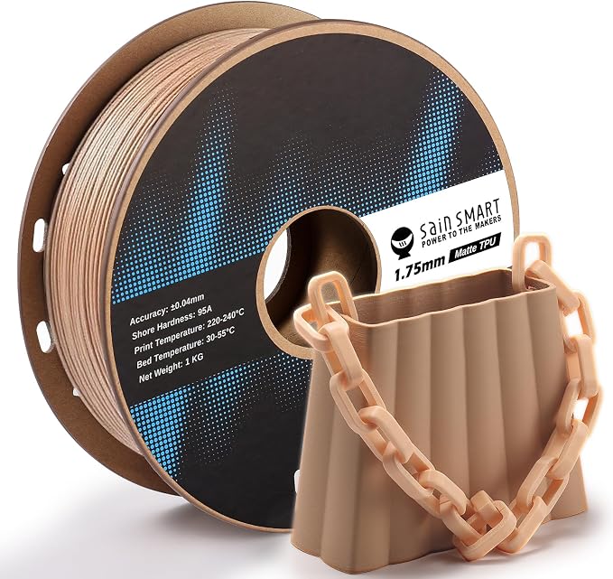 SainSmart Matte TPU Filament, Skin Flexible TPU 3D Printing Filament, 1.75 mm, 1kg (2.2LB), Dimensional Accuracy +/- 0.04 mm, 95A Soft
