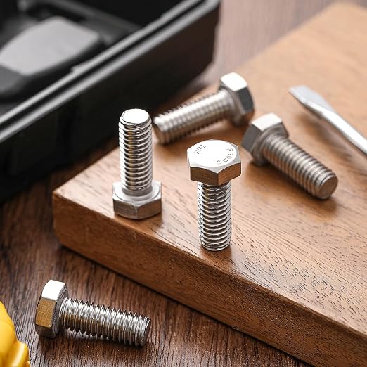 Zonon 50 Pcs 3/8-16 x 1-1/4" Hex Head Screw Bolt 18-8 (304) Stainless Steel Hexagon Bolts, Fully Threaded, Plain Finish, External Hex Drive (Silver)