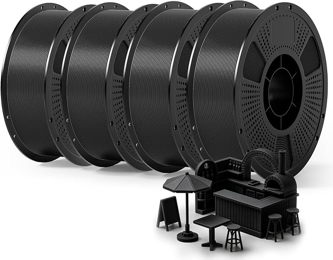 PETG Filament Bundle 4kg, Low Stringing High Toughness 3D Printer Filament 1.75mm, Clog-Free Neat Wound, High Speed Printing PETG Fits Most FDM 3D Printers, 1KG*4 Pack, PETG Black * 4