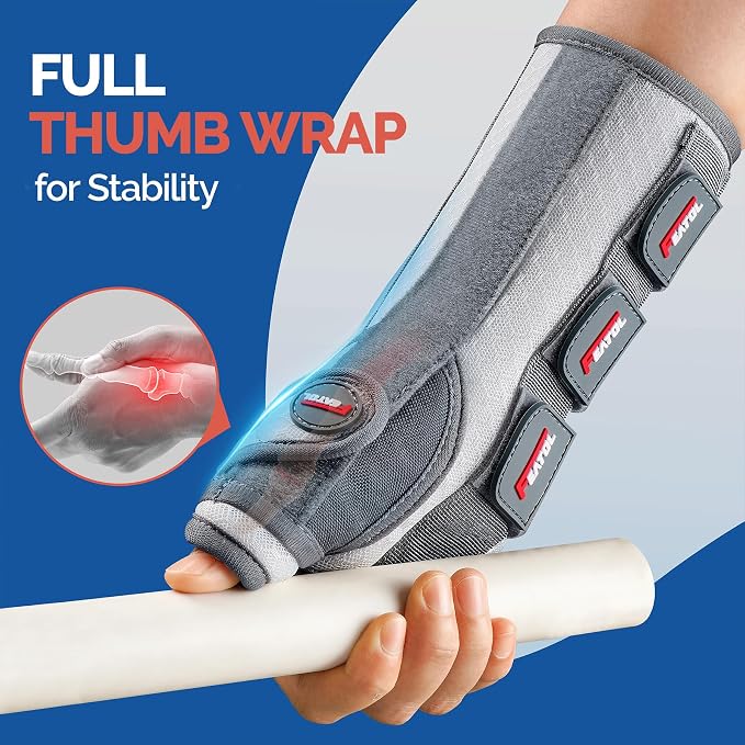 FEATOL Carpal Tunnel Wrist Brace Night Support, Thumb Spica Splint Right Hand for De Quervains Tenosynovitis, Tendonitis, Thumb Brace for Women Men, White Pink, Large/XLarge