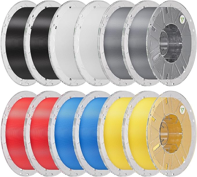 Creality Hyper PLA Filament Bundle 12KG, RFID 3D Printer Filament PLA 1.75mm for High Speed 30-600mm/s, Support CFS, Fits for Most 3D Printers (Black&White&Grey&Red&Blue&Yellow)