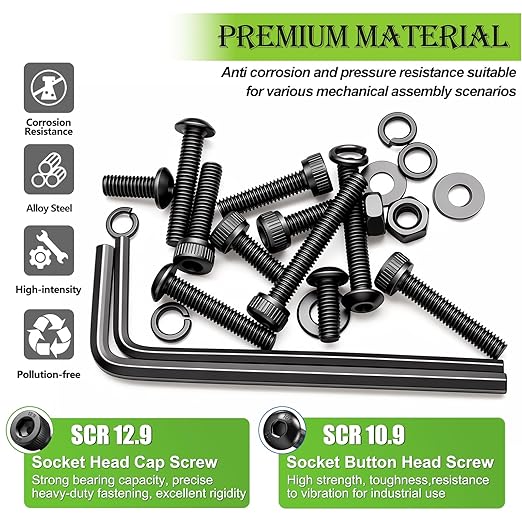 mxuteuk 1002PCS M3 Screws,M3 Metric Screws Assortment Kit,M3×6/10/12/16/20/25mm Machine Screws,12.9 & 10.9 Grade Alloy Steel Hex Socket Button & Cap Head M3 Bolts with 2 Hex Wrench