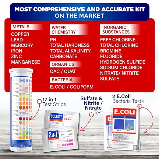 Bestprod All-New 21 in 1 Drinking Water Testing Kit Strips, Home Tap and Well Water Test Kit for Hardness, Lead, Iron, Copper, Chlorine, Fluoride