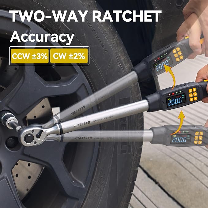 1/2" Drive Digital Torque Wrench, 4.4-147.5 ft-lb, SAE and Metric | ±2% Accuracy Electronic Torque Wrench with 72-Tooth Ratchet, Buzzer and LED Indicator, for Automotive, Car, Motorcycle