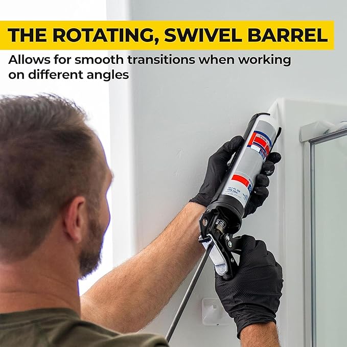 AWF PRO Heavy Duty Caulk Gun, 18:1 Thrust Ratio, Steel Frame Construction, Rotating Barrel, Ladder Hook, Puncture Tool & No Drip Pressure Release Tab, 10 oz Caulking Gun