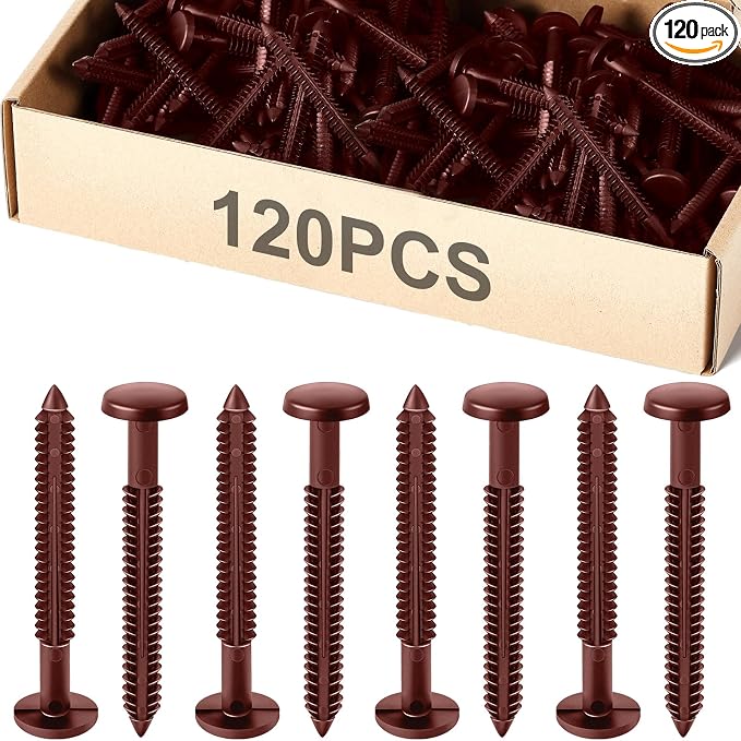Blulu 120 Pcs 3 Inch Vinyl Shutter Fastener Window Panel Peg Lok Pin Pegs Screws Shutter Spikes Anchor (Burgundy Red)
