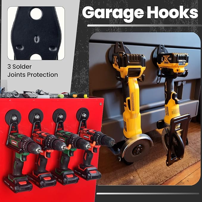 ULIBERMAGNET Heavy Duty Magnetic Hooks,Strong Large Magnet Hooks for Power Drill,Garden Tools, Hose,Pegboard,Garage,Workshop,6 Pack Magnetic Storage Hooks for Indoor Outdoor Hanging(Gray)