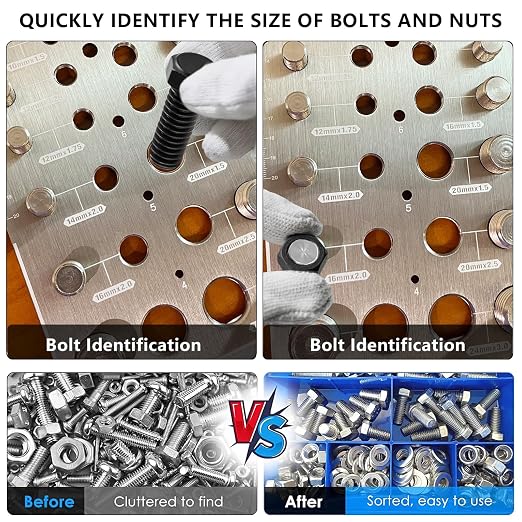 66 Nut and Bolt Thread Checker,Bolt Size and Thread Gauge with 26 Standard & 26 Metric Bolts & 14 Drill Bit Gauges,Thread Checker for Machinists & Woodworking,Brushed Finish Thread Checker