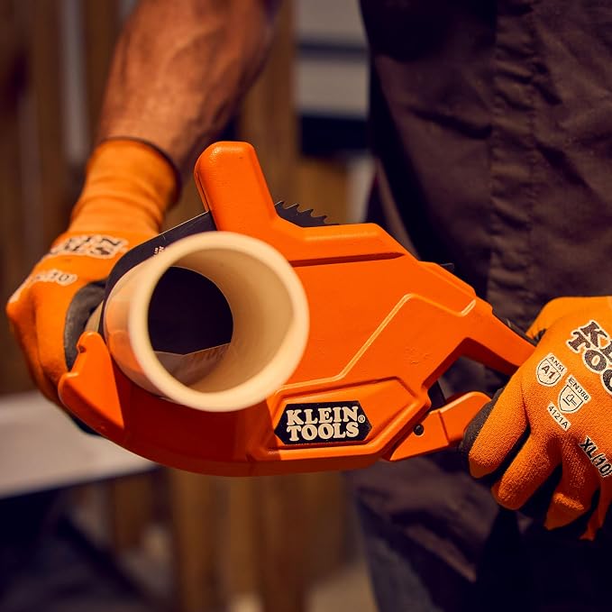 Klein Tools 50080 Ratcheting PVC Pipe Cutter, Cuts 2-Inch ID PVC, CPVC, PEX Pipes, One-Handed Operation, Replaceable Blades