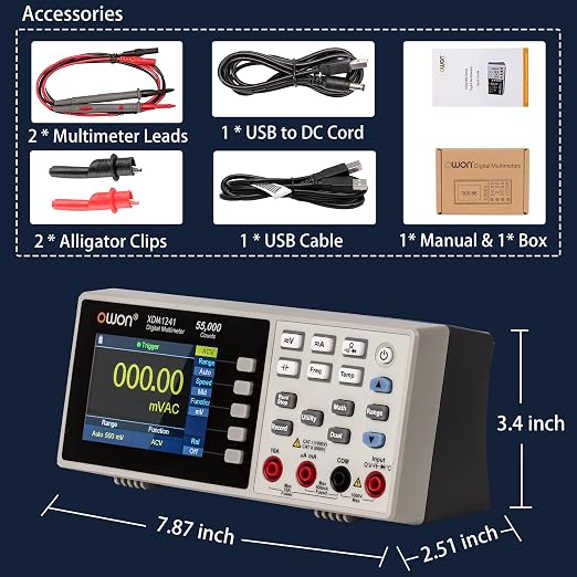 OWON XDM1241 Bench Digital Multimeter, True RMS Desktop Meter for Workbench, Lab, and Electronics Testing, Data Logging, Dual Display, SCPI