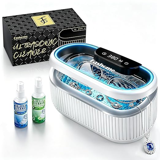 Ultrasonic Jewelry Cleaner with 45kHz for Rings, Glasses & Retainers | Deep Cleans Sliver, Necklace, Earring & Watch, 3 Power & 5 Timer Settings, Includes 2 Cleaning Solutions, 35W with Degas Mode