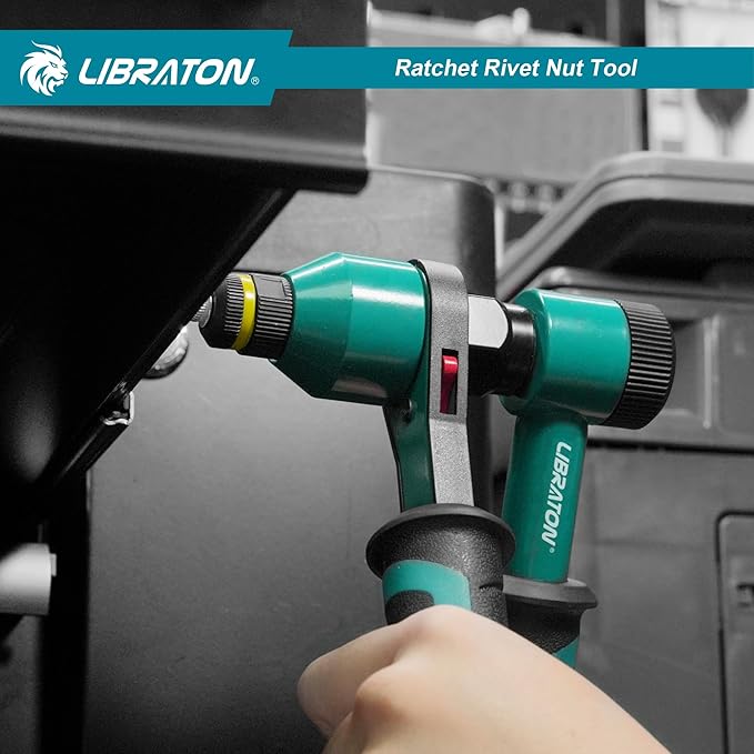 LIBRATON Rivet Nut Tool, Rivnut Tool, Professional Ratchet Nutsert Tool Kit, Nutsert Gun Kit with 10 SAE and Metric Mandrels, 100PCS Rivet Nuts, Rugged Carry Case, Insert Tool Kit for Automotive