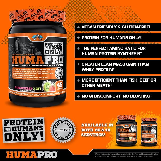 ALR Industries HumaPro Essential Amino Acid Formula | EAA Protein Supplement | Supports Muscle Recovery & Performance | Vegan, Gluten Free | | 45 Servings (Strawberry Kiwi)
