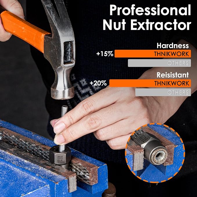 THINKWORK Bolt Extractor Kit, 35-Piece Nut Extractor Socket Set, 1/4" & 3/8" Drive Rounded Bolt Remover for Damaged, Rusted, Rounded-Off, Stripped Fasteners