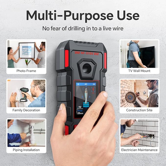 Stud Finder, Rechargeable Stud Finder Wall Scanner with Upgraded Intelligent Chip for Wood Metal Studs AC Wires Joists Pipes, Stud Detector Support HD LCD Display and Voice, Accurate Positioning