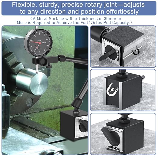 HDLNKAK Dial Indicator Gauge and Magnetic Base, 0-1"/0.001"Dial Indicator with 176lbs (80kg) Max Pull Magnetic Base, Measuring Tool for 3D Printer, Table Saw Measurement, Auto Repair and CNC Machine