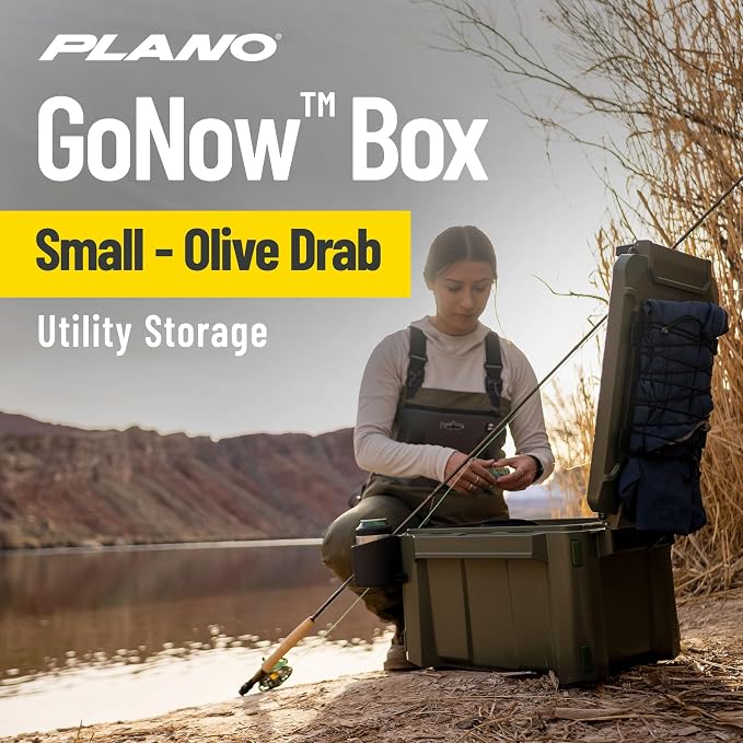 Plano GoNow Field Box, Waterproof Fishing Gear Storage, Outdoor Utility Container with Tray & Dividers for Tackle, Tools & Boat Use, Small, Olive Drab