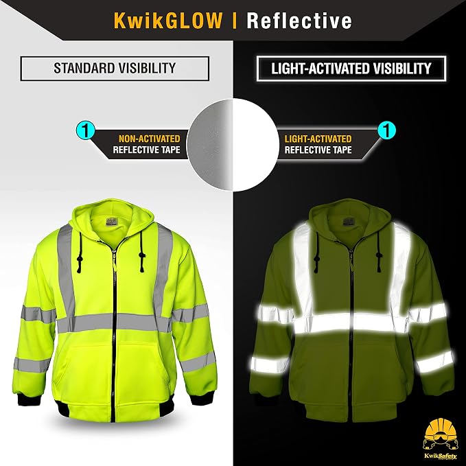 KwikSafety - Charlotte, NC - Men's Fleece Safety Hoodie | PPE Hi Vis Lightweight Reflective Jacket