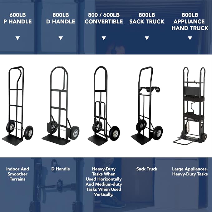 Olympia Tools 800 Lb Steel Hand Truck with D Handle and 10" Pneumatic Wheels for Home and Office Use